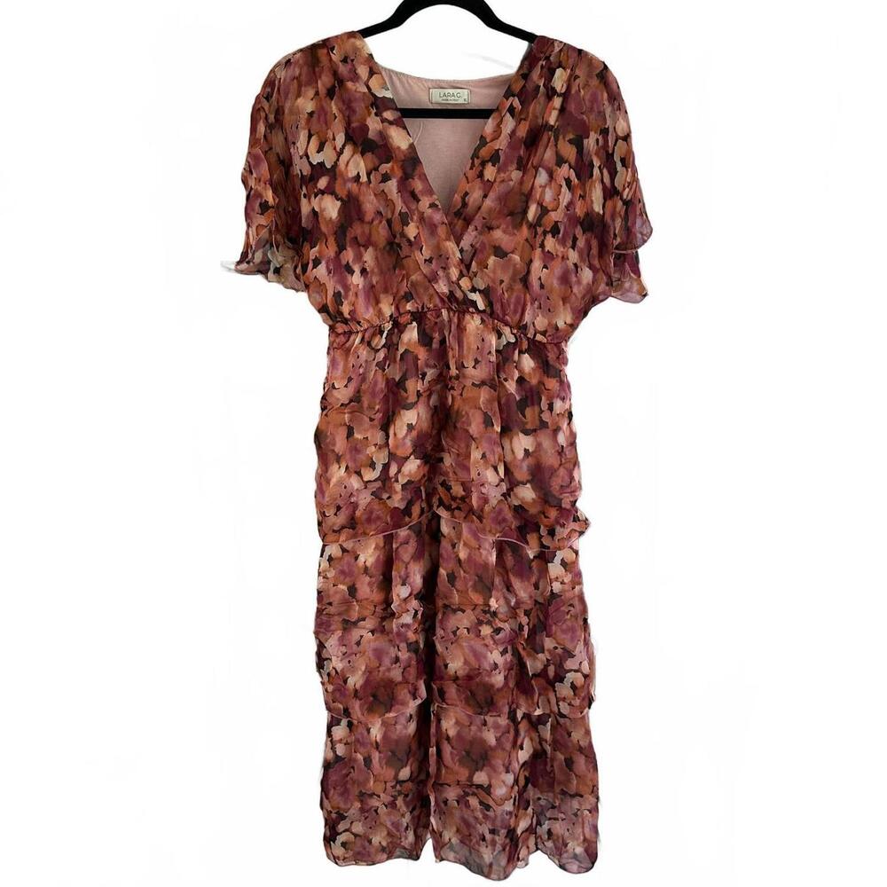 Lara G. Women's Boho Floral Short Sleeves Layerd Silk Blend Dress - XL